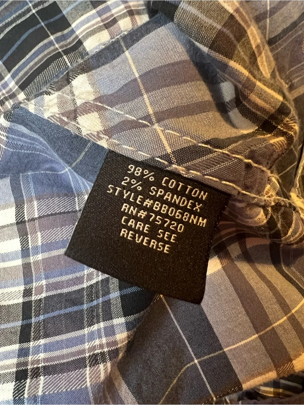 Men’s Buckle Black Blue Plaid Button-Down Shirt Large